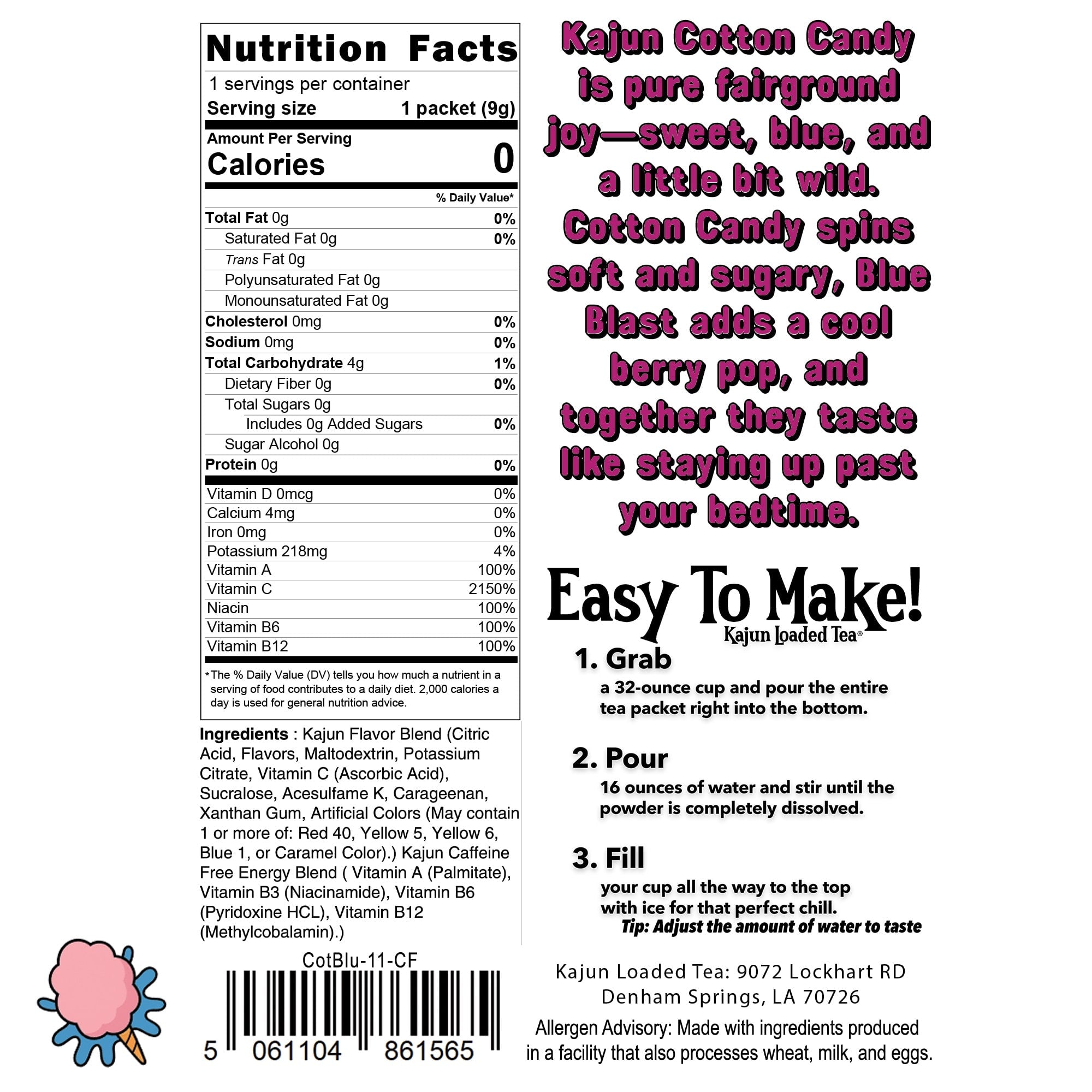 Kajun Cotton Candy UNLoaded Tea (Caffeine Free) - Bold Sips for Weekend Sipping